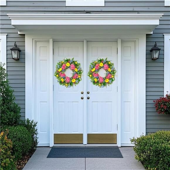 Summer Wreaths for Front Door 24 Inch Summer Wreath with Vibrant Dahlia - Picture 3 of 7